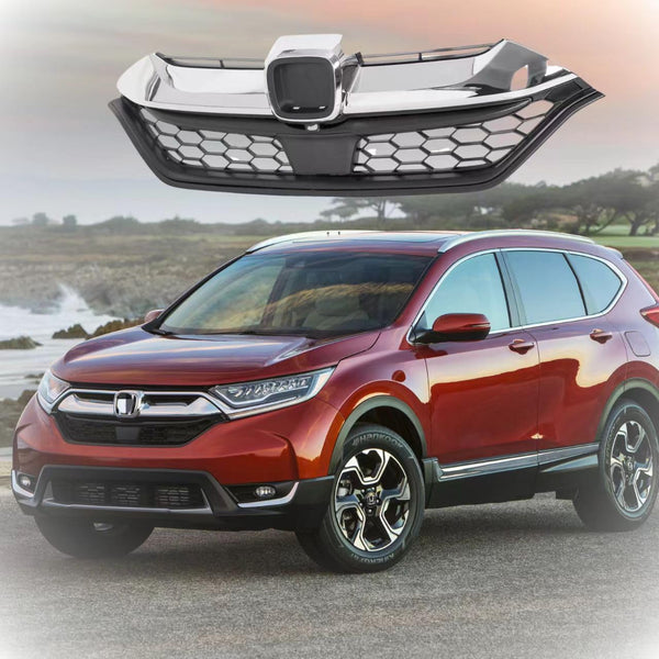 BUFEETERS Front Bumper Upper Grille Fit For 2017 2018 2019 Honda CRV CR-V,Honeycomb Style,Chrome&Black