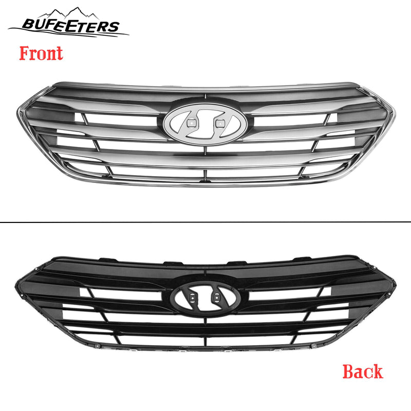 BUFEETERS    Front Bumper Upper+Lower Grille Assembly W/o Camera Hole Fit For 2017 2018 Hyundai Santa Fe Sport,Factory Style,Chrome&Silver&Black