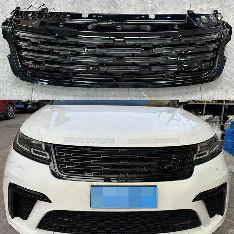 BUFEETERS  Front Bumper Upper Grille Fit For 2017 2018 2019 2020 2021 2022 2023 2024 Range Rover Velar,Mesh Style,Gloss Black