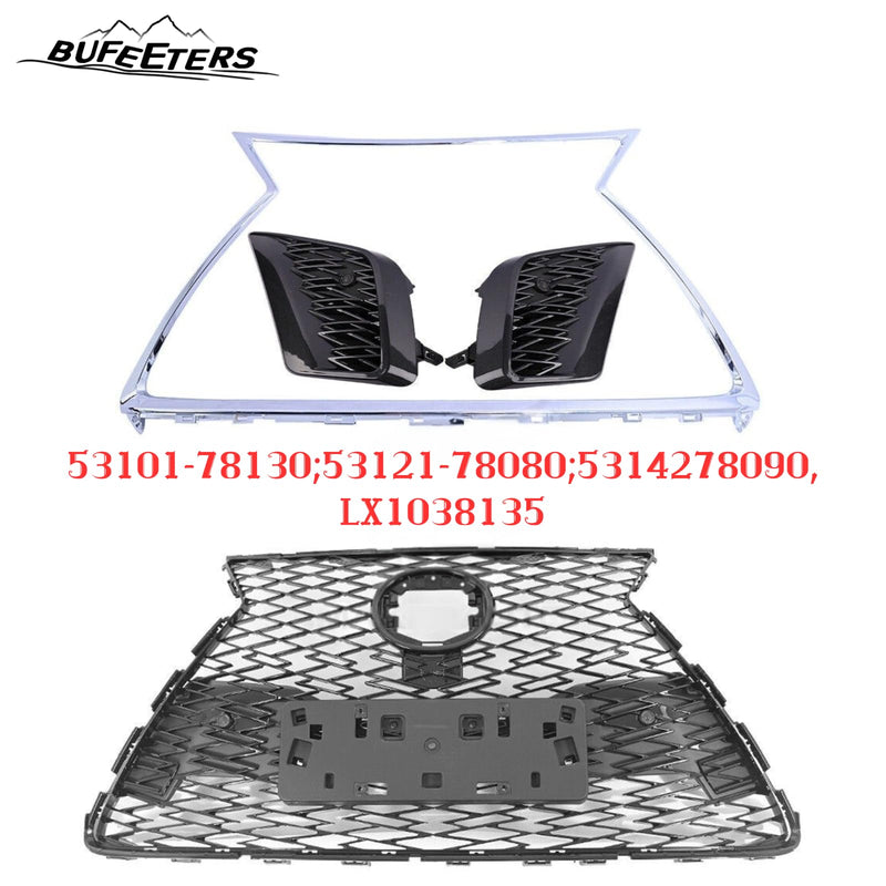 BUFEETERS  Front Bumper Grille Set Fit For 2018 2019 2020 2021 Lexus NX300 F Sport,Chrome&Black