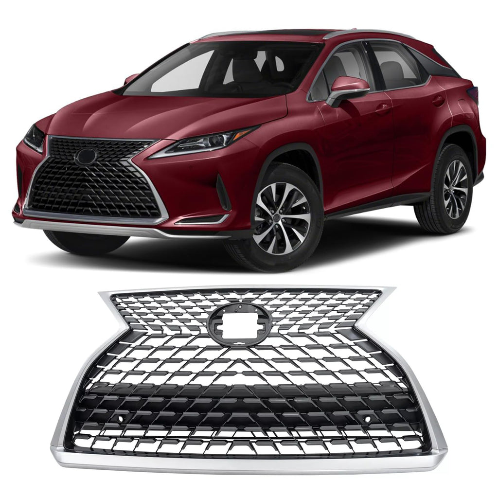 BUFEETERS  Front Upper Grille W/o Camera Hole Fit For 2020 2021 2022 Lexus RX350 RX450h RX350L RX450hL,Honeycomb insert Style,Chrome&Dark Gray