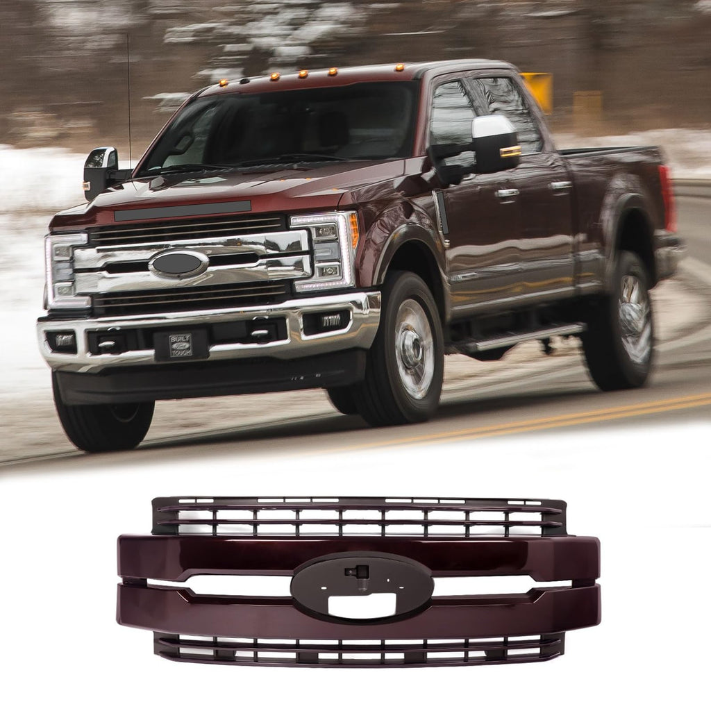 BUFEETERS Front Bumper Upper Grille Fit For 2017 2018 2019 F-250 F-350 F-450 F-550 Super Duty,
Lariat Style,Magma Red&Matte Black