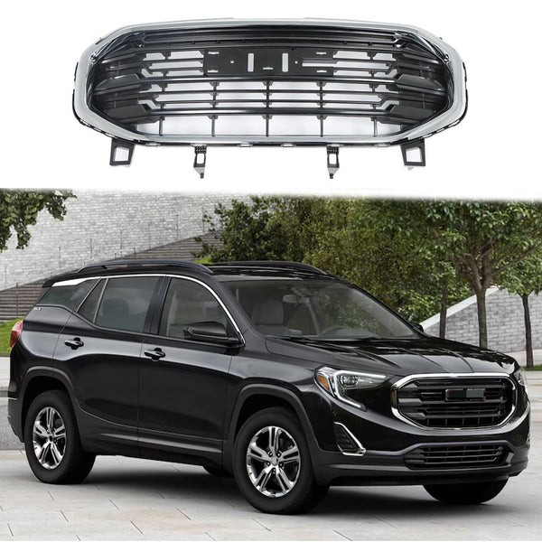 BUFEETERS Front Bumper Upper Grille Fit For 2018 2019 2020 2021 GMC Terrain SLT SLE,Mesh Style,Black&Chrome