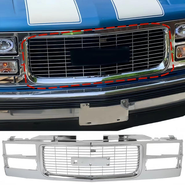 BUFEETERS   Front Bumper Upper Chrome Grille Assembly Fit For GMC C/K 1500 2500 3500 1994 1995 1996 1997 1998 1999 2000 Yukon,Chrome&Silver