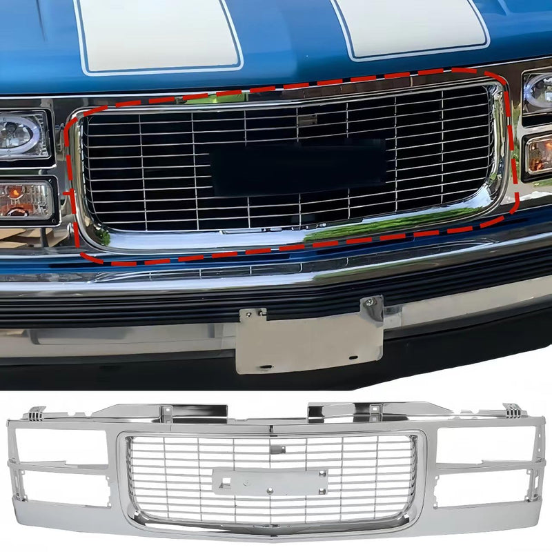 BUFEETERS   Front Bumper Upper Chrome Grille Assembly Fit For GMC C/K 1500 2500 3500 1994 1995 1996 1997 1998 1999 2000 Yukon,Chrome&Silver