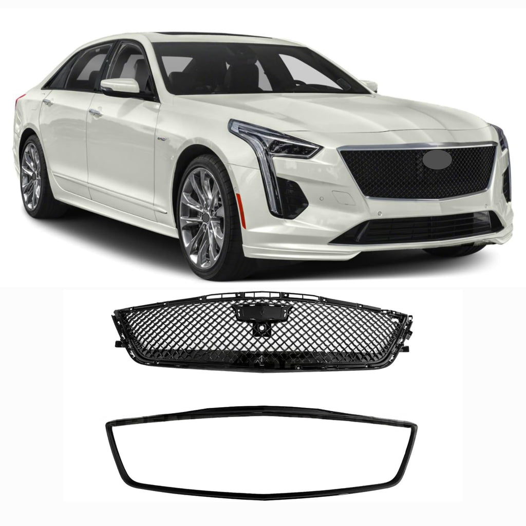 BUFEETERS   Front Bumper Upper Grille Cover Fit For 2016 2017 2018 2019 2020 Cadillac CT6,CT6-V Blackwing Style,Gloss Black