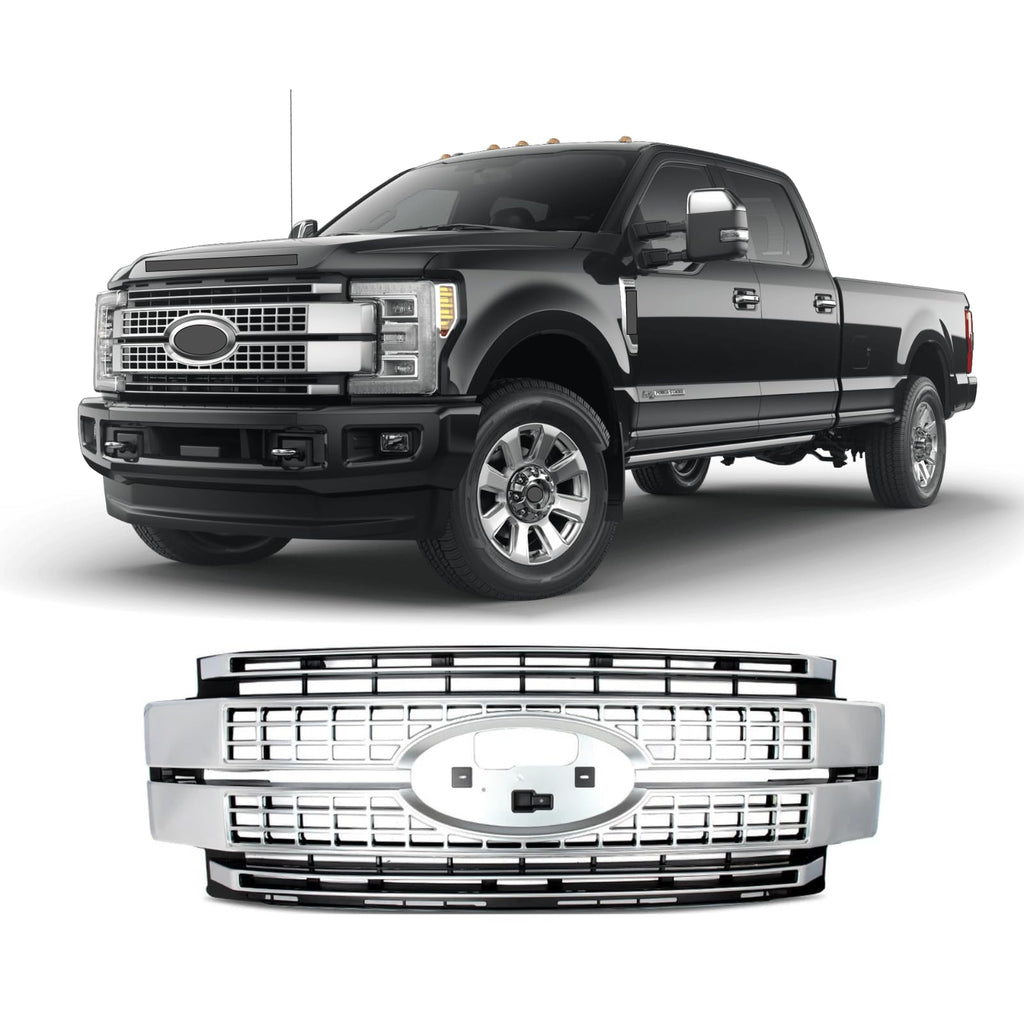BUFEETERS Front Bumper Upper Grille Fit For 2017 2018 2019 F-250 F-350 F-450 F-550 Super Duty,Platinum Style,Satin Aluminum&Matte Black