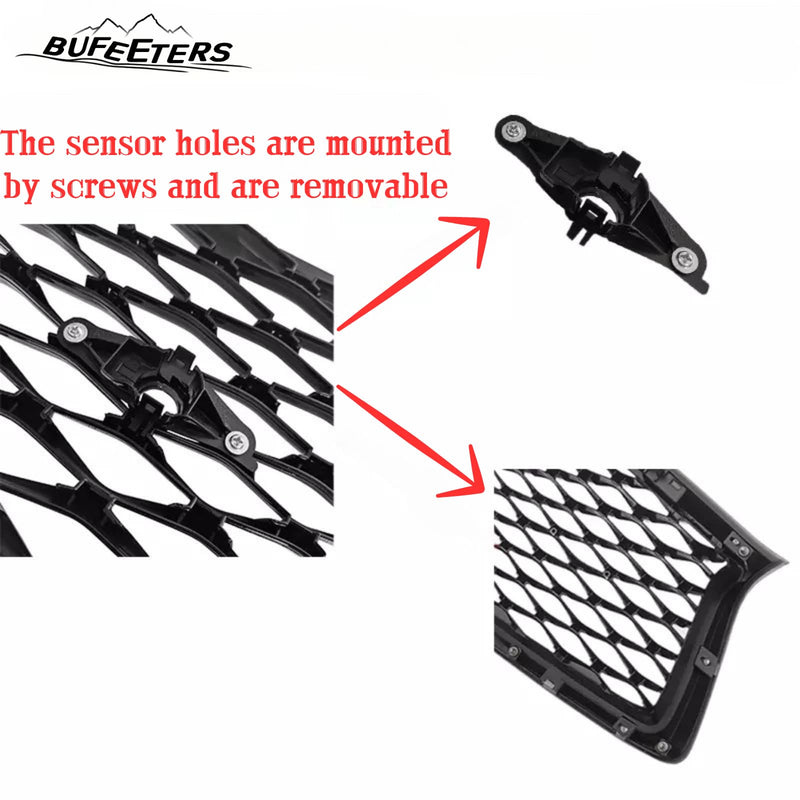 BUFEETERS   Front Bumper Upper Grille Fit For 2018 2019 2020 2021 2022 2023 INFINITI Q50 W/Sensor Holes,Mesh Style,Chrome&Black