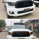 BUFEETERS Front Bumper Upper Grille w/LED Lights Fit For 2010 2011 2012 2013 2014 2015 2016 2017 2018 Toyota Sequoia,Mesh Style,Matte Black