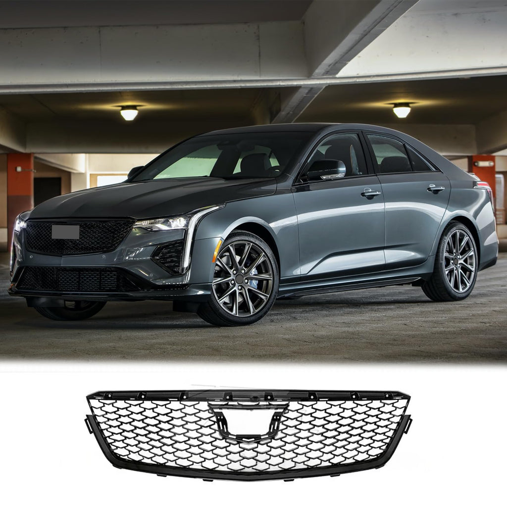 BUFEETERS  Front Bumper Upper Grille Cover Fit For 2020 2021 2022 2023 2024 Cadillac CT4,CT4-V Blackwing Style,Gloss Black