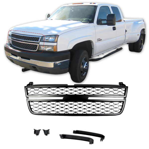 BUFEETERS Front Buper Upper Grille  Fit For 2005 2006 2007 Chevy Silverado 1500 2500HD 3500,Honeycomb Style,Matte Black