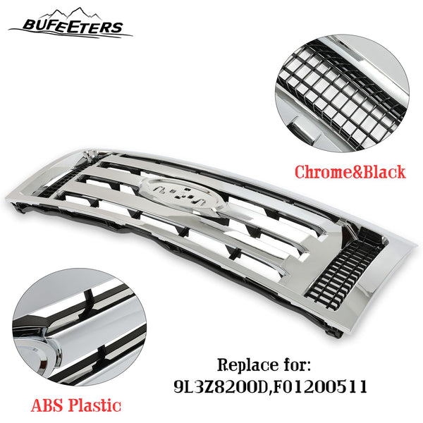 BUFEETERS  Front Bumper Grille Fit For 2009 2010 2011 2012 2013 2014 Ford F150 F-150 XLT,Chrome Shell w/ Black Insert