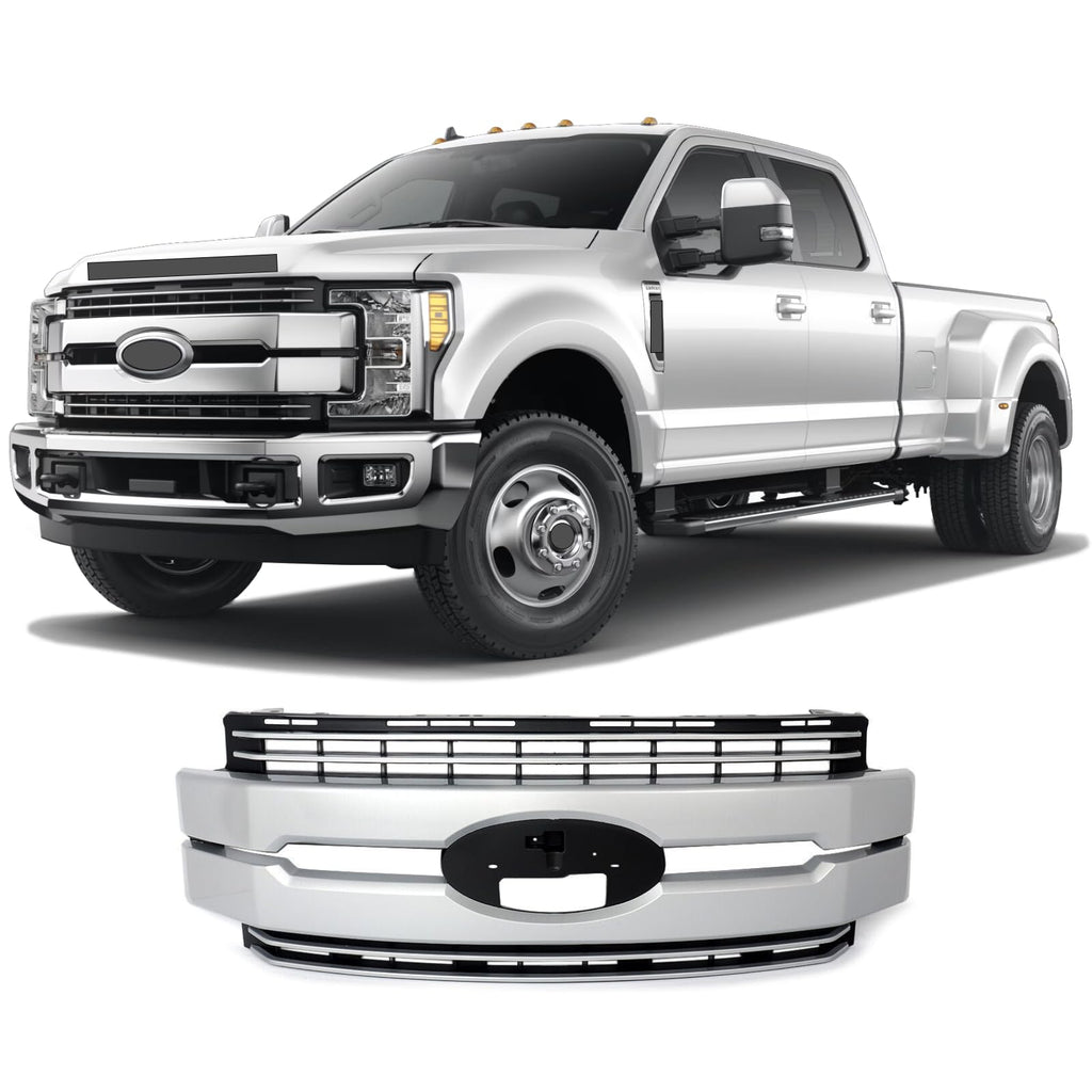 BUFEETERS Front Bumper Upper Grille Fit For 2017 2018 2019 F-250 F-350 F-450 F-550 Super Duty,Lariat Style,UX Ingot Silver&Matte Black