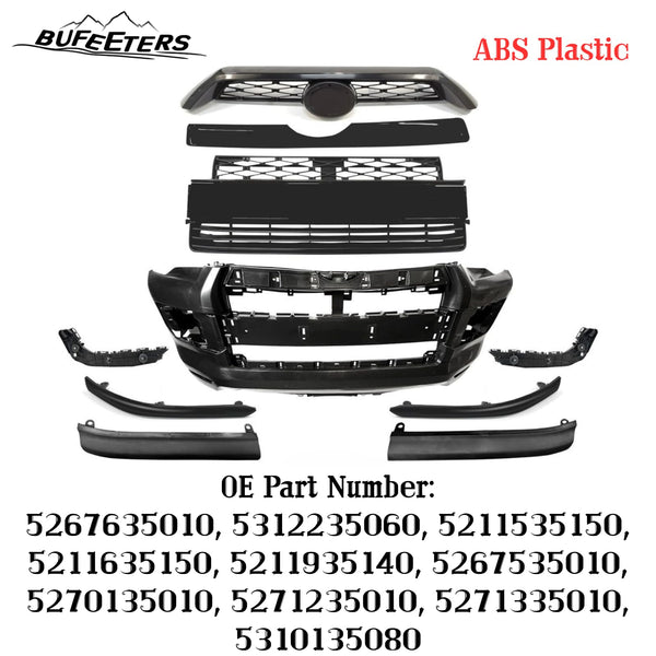 BUFEETERS  10PCS Front Bumper+Grille Assembly+Strip Trim Set Fit For 2014 2015 2016 2017 2018 2019 Toyota 4Runner Limited,Factory Style,Black
