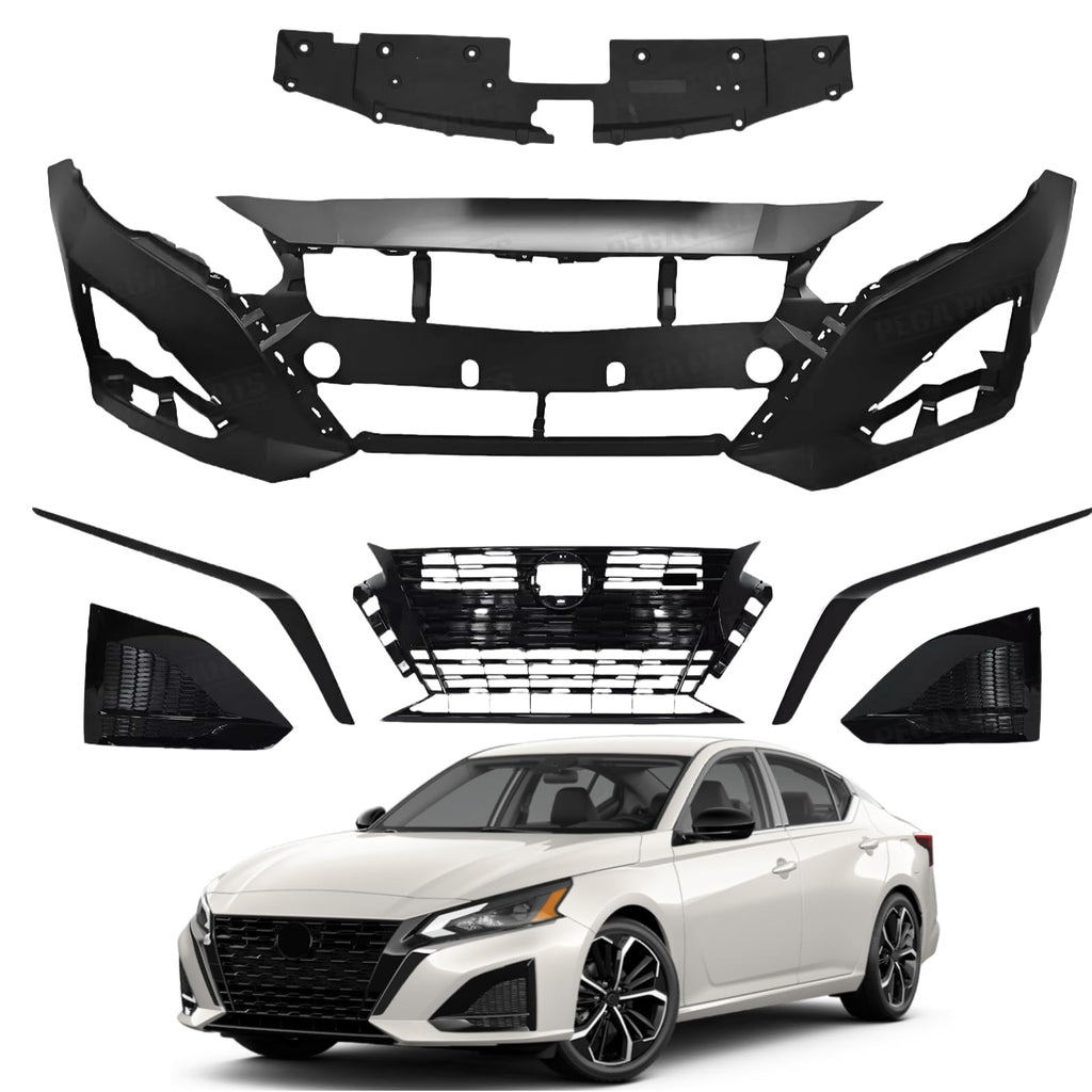 BUFEETERS  7PCS Front Bumper Grille Fog Light Cover Black Molding Fit For 2023 2024 2025 Nissan Altima SR,Factory Style,Black