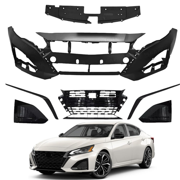 BUFEETERS  7PCS Front Bumper Grille Fog Light Cover Black Molding Fit For 2023 2024 Nissan Altima SR,Factory Style,Gloss Black