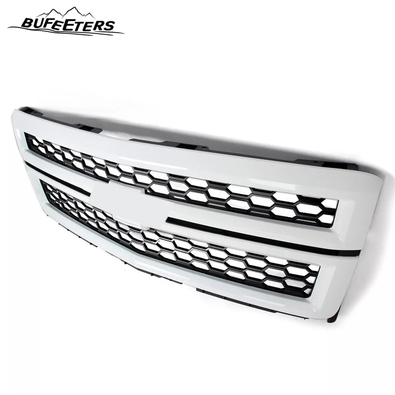 BUFEETERS Front Bumper Upper Grille Fit For 2014 2015 Chevy Silverado 1500,LTZ Style/Honeycomb Style,Summit White&Black