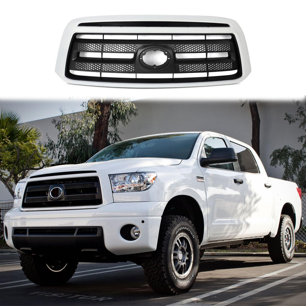BUFEETERS   Front Bumper Grille Fit For 2010 2011 2012 2013 Toyota Tundra,Factory Style,040 Super White Shell W/ Textured Black Insert