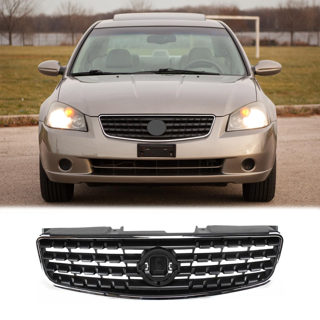 BUFEETERS Front Bumper Upper Grille Assembly Fit For 2005 2006 Nissan Altima,Factory Style,Chrome Shell Painted Dark Gray Insert