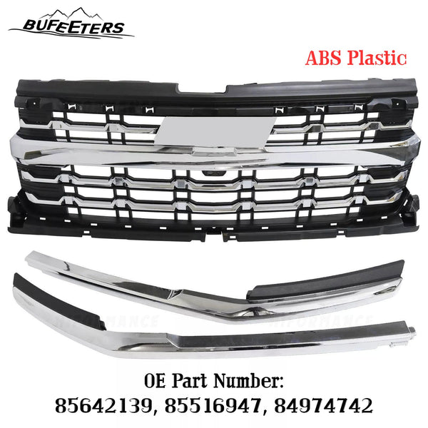 BUFEETERS Front Bumper Upper Grille With Camera Fit For 2022 2023 2024 Chevy Silverado 1500,Horizontal Billet Style,Chrome&Black