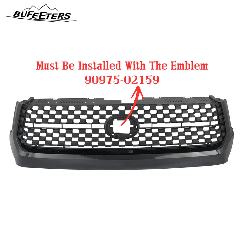 BUFEETERS  Front Bumper Upper Grille Grill & Hood Bulge Fit For 2014 2015 2016 2017 2018 2019 2020 Toyota Tundra,Honeycomb Style,Gloss Black