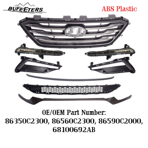 BUFEETERS    8PCS Front Front Grille/Bumper Trim/Fog Lights&Cover Fit For 2015 2016 2017 Hyundai Sonata Sport,Factory Style,Chrome&Black