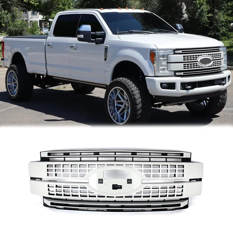 BUFEETERS Front Bumper Upper Grille Fit For 2017 2018 2019 F-250 F-350 F-450 F-550 Super Duty,Platinum Style,Oxford White&Matte Black