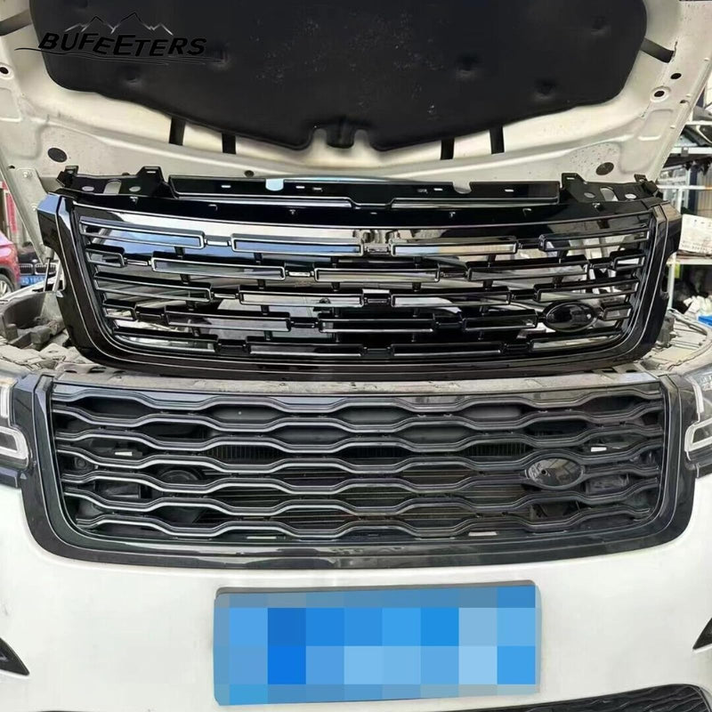 BUFEETERS  Front Bumper Upper Grille Fit For 2017 2018 2019 2020 2021 2022 2023 2024 Range Rover Velar,Mesh Style,Gloss Black