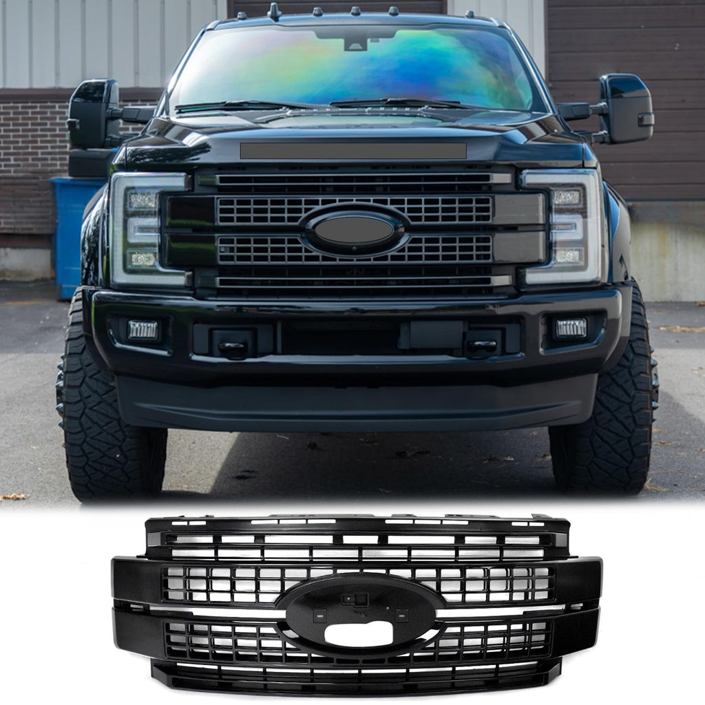 BUFEETERS Front Bumper Upper Grille Fit For 2017 2018 2019 F-250 F-350 F-450 F-550 Super Duty,Platinum Style,UM Agate Black