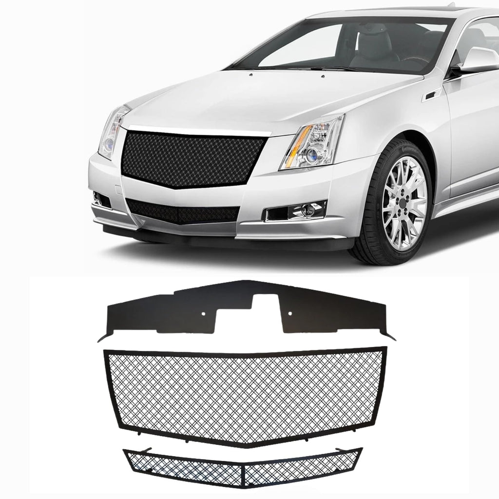 BUFEETERS  Front Bumper Stainless Steel Mesh Grille Fit For 2008 2009 2010 2011 2012 2013 Cadillac CTS/2011 2012 2013 CTS Coupe,Mesh Style,Black