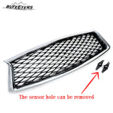 BUFEETERS   Front Bumper Upper Grille Fit For 2018 2019 2020 2021 2022 2023 INFINITI Q50 W/Sensor Holes,Honeycomb Style,Chrome&Black