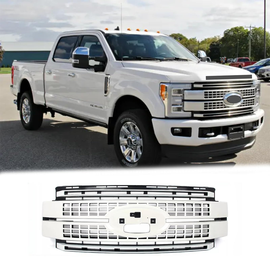 BUFEETERS Front Bumper Upper Grille Fit For 2017 2018 2019 F-250 F-350 F-450 F-550 Super Duty,Platinum Style,White Platinum&Matte Black