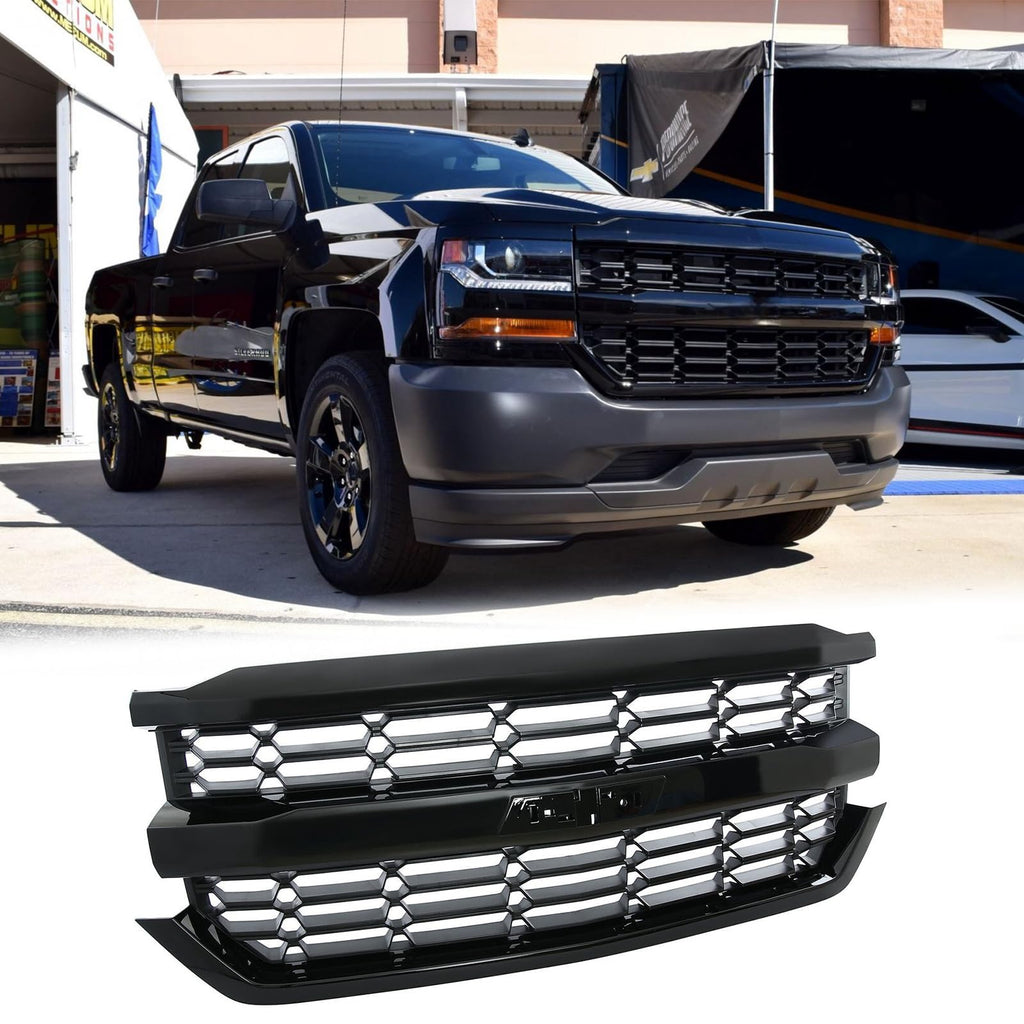 BUFEETERS  Front Upper Grille Fit For 2016 2017 2018 Chevy Silverado 1500,Honeycomb Style,Black