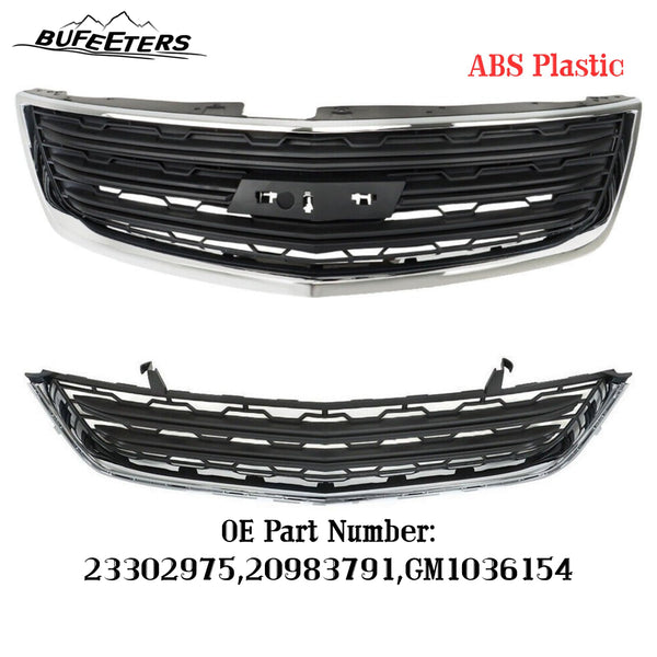 BUFEETERS  Front Upper + Lower Grille W/Chrome Molding Fit For 2013 2014 2015 2016 2017 Chevy Chevrolet Traverse,Factory Style,Chrome&Black