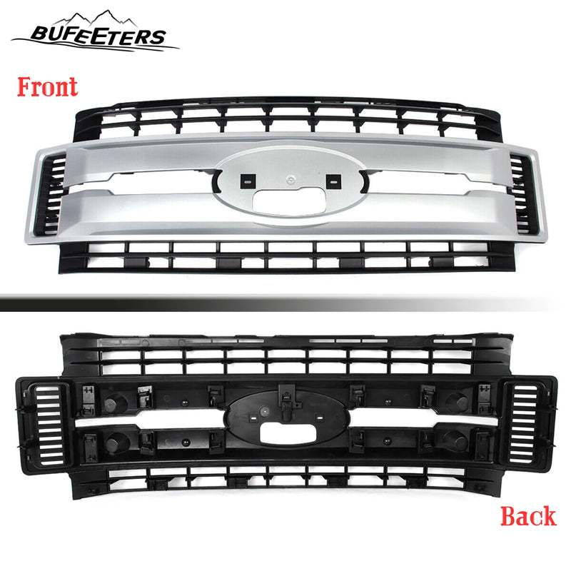 BUFEETERS Front Bumper Upper Grille Fit For 2017 2018 2019 F-250 F-350 Super Duty,XL Style,UX Ingot Silver&Matte Black