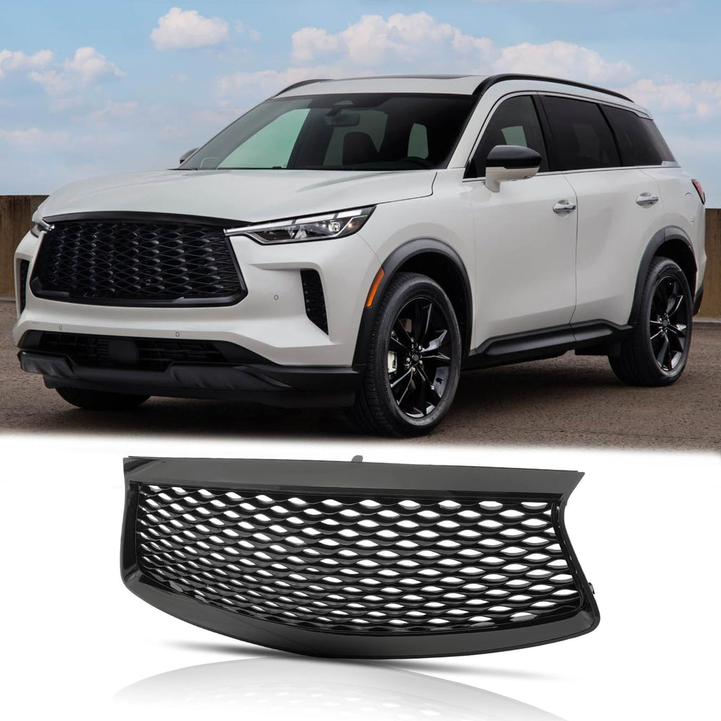 BUFEETERS  Front Bumper Upper Grille Fit For 2016 2017 2018 2019 2020 INFINITI QX60,Mesh Style,Gloss Black