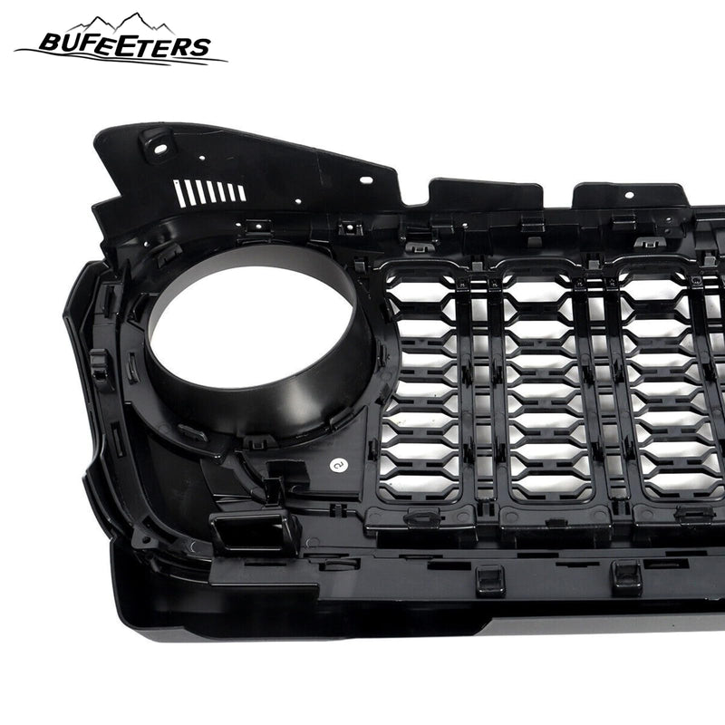 BUFEETERS  Front Bumper Upper Grille w/O Camera Hole Fit For 2018 2019 2020 2021 2022 2023 2024 Jeep Wrangler JL Gladiator JT,Rubicon Style,Matte Black&Billet Silver Metallic