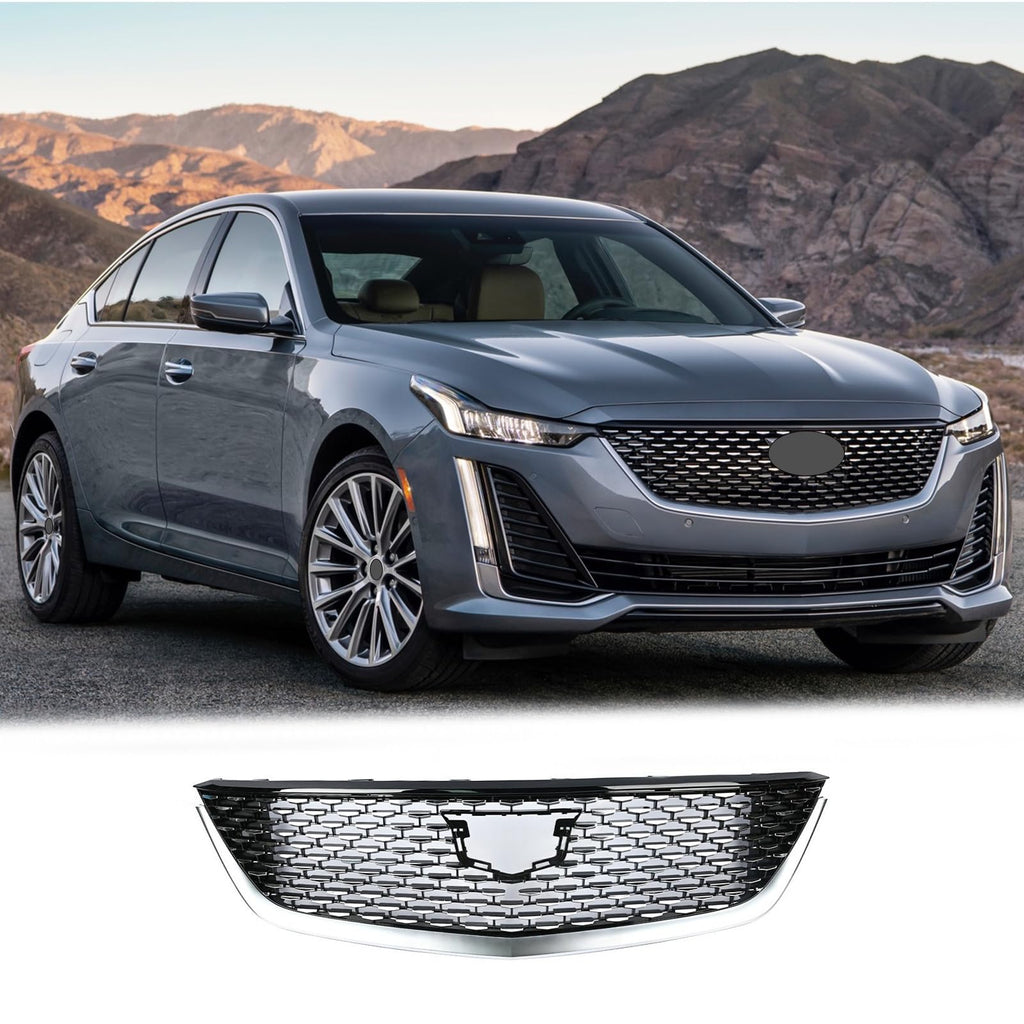 BUFEETERS  Front Bumper Upper Grille Fit For 2020 2021 2022 2023 Cadillac CT5,Premium Style,Chrome&Black
