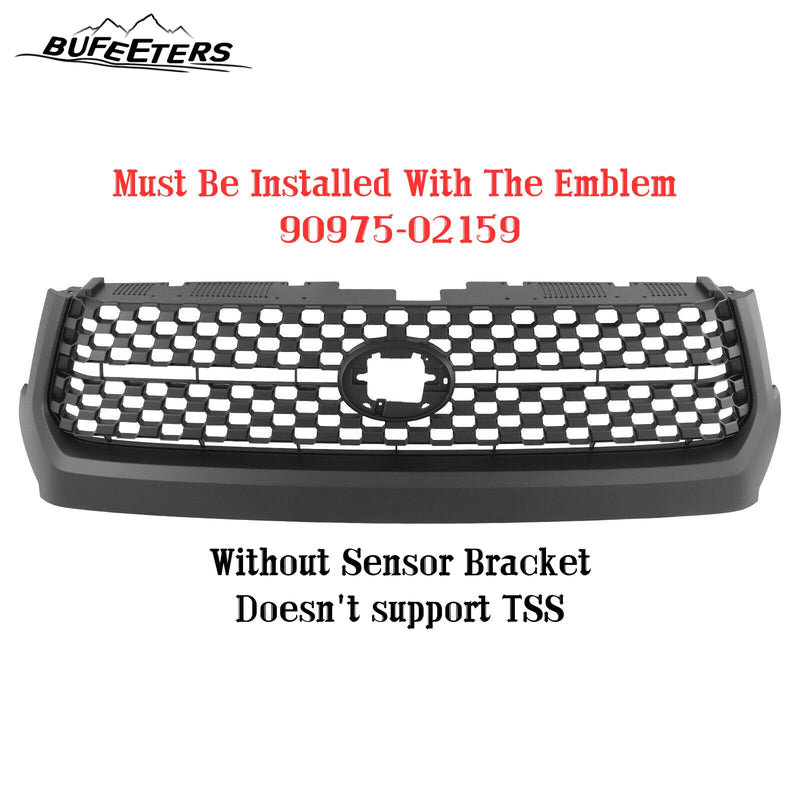 BUFEETERS 2PCS Front Grille&Hood Bulge Molding Fit For 2014 2015 2016 2017 2018 2019 2020 Toyota Tundra,Mesh Style,Matte Black