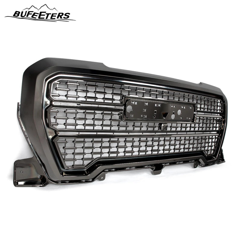 BUFEETERS Front Bumper Upper Grille Fit For 2019 2020 2021 GMC Sierra 1500,Denali Style,Smoked Chrome&Black