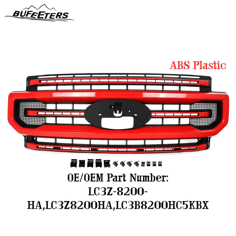 BUFEETERS Front Bumper Upper Grille Fit For 2020 2021 2022 F-250 F-350 F-450 F-550 Super Duty,Platinum Style,PQ-Race Red&Matte Black