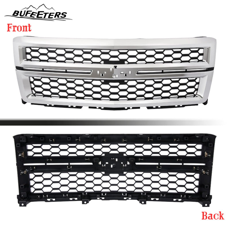 BUFEETERS Front Bumper Upper Grille Fit For 2014 2015 Chevy Silverado 1500,Honeycomb Style,Chrome&Black