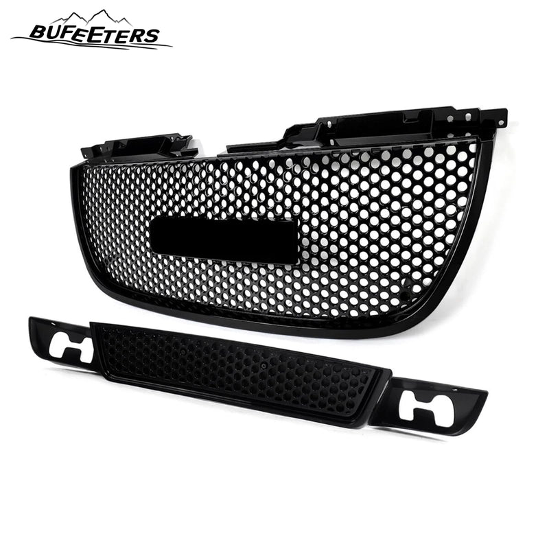 BUFEETERS Front Upper Lower Grille Mesh Assembly Fit For 2007 2008 2009 2010 2011 2012 2013 2014 GMC Yukon/Yukon XL,Denali Style,Gloss Black