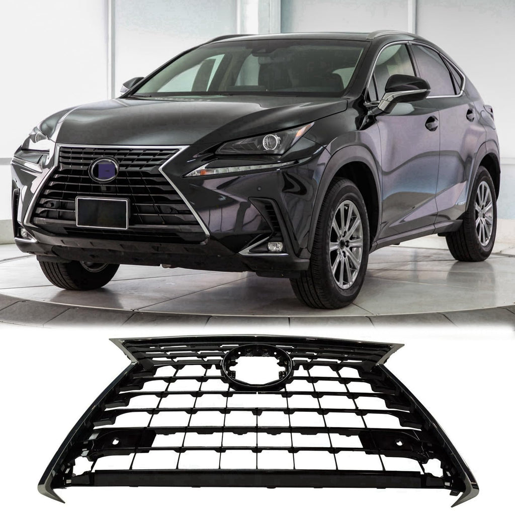 BUFEETERS  Front Bumper Grille Assembly Fit For 2018 2019 Lexus NX300h NX300,Horizontal bar insert Style,Silver Gray Shell and Black Insert