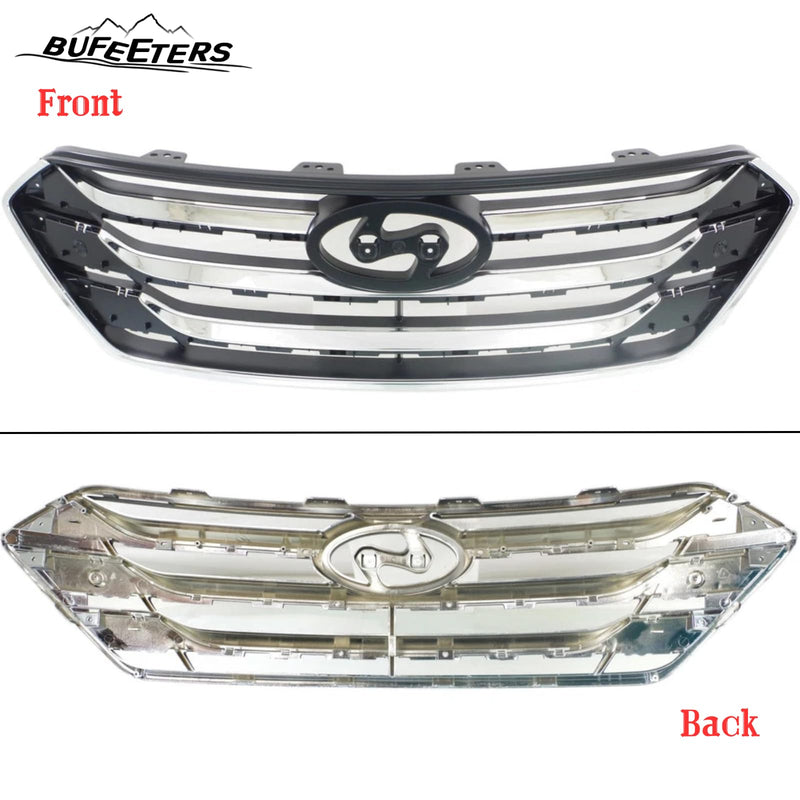 BUFEETERS    Front Bumper Upper Grille Fit For 2013 2014 2015 2016 Hyundai Santa Fe Sport,Chrome&Black