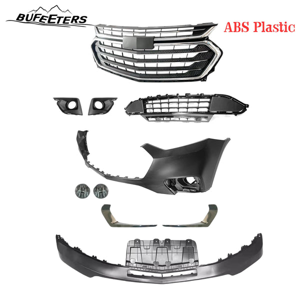 BUFEETERS 10PCS New Complete Front Bumper Grille Set Fit For 2018 2019 2020 2021 Chevy Chevrolet Traverse,Mesh Style,Chrome&Black
