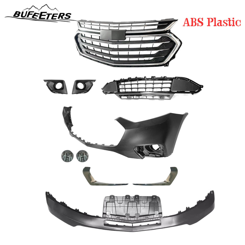 BUFEETERS 10PCS New Complete Front Bumper Grille Set Fit For 2018 2019 2020 2021 Chevy Chevrolet Traverse,Mesh Style,Chrome&Black