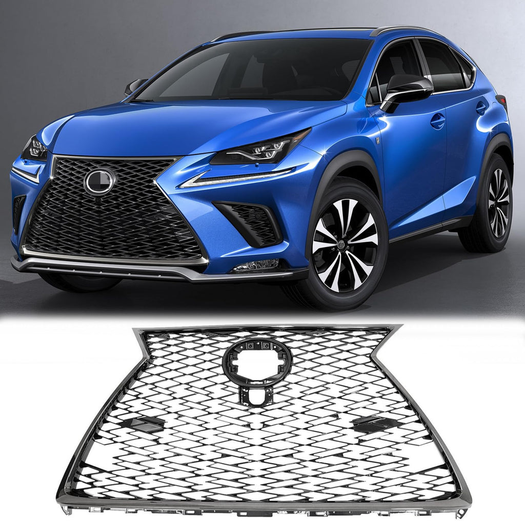 BUFEETERS  Front Bumper Grille Assembly Fit For 2018 2019 Lexus NX300 F Sport,Honeycomb Style,Painted Dark Gray Shell and Insert