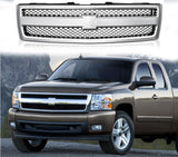 BUFEETERS Front Upper Grille Fit For 2007 2008 2009 2010 2011 2012 2013 Chevrolet Silverado 1500,Mesh insert Style,Chrome&Black