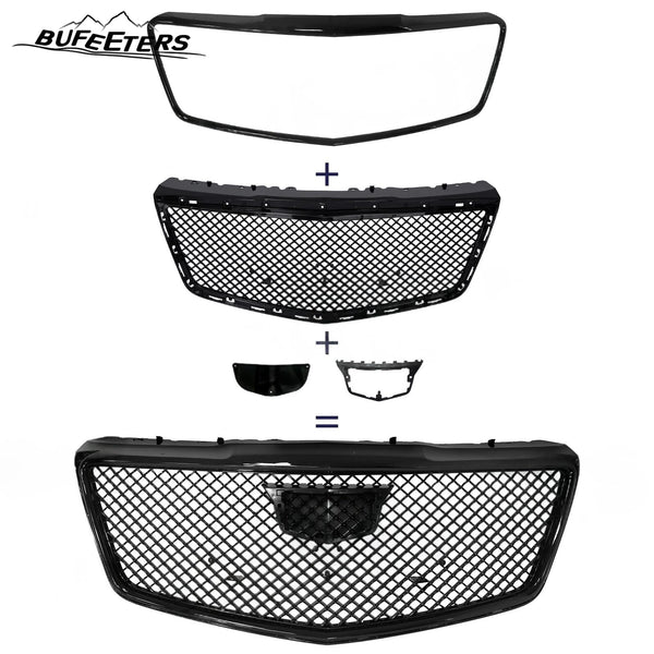 BUFEETERS  Front Bumper Upper Grille W/Trim Fit For 2014 2015 2016 2017 2018 2019 Cadillac CTS Sedan,Honeycomb Style,Gloss Black